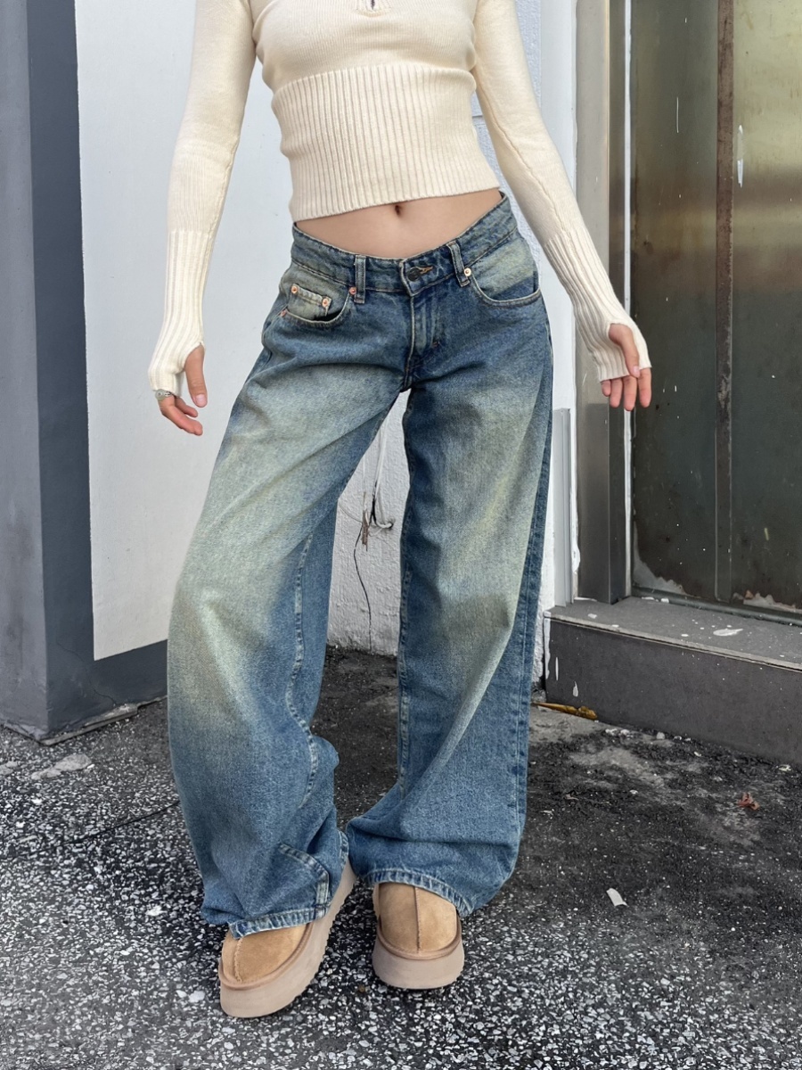 Vintage Washed Distressed Loose Low Waist Wide Leg Jeans for Women - 2025 Street Style Fashion
