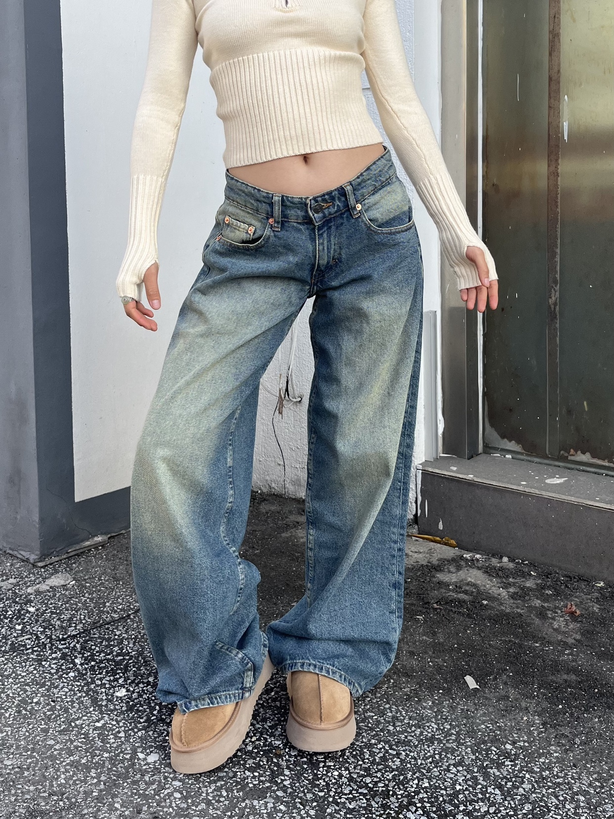 Vintage Washed Distressed Loose Low Waist Wide Leg Jeans for Women - 2025 Street Style Fashion