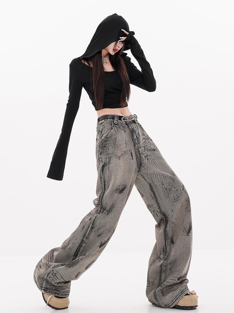 Vintage Wasteland Tie-Dye Wide-Leg Jeans for Women - Spring/Summer Loose Straight Pants in 90s Style