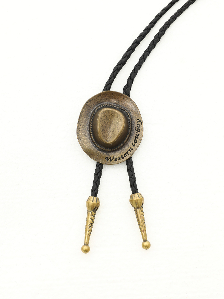 Vintage Western Cowboy Polo Collar Necklace - Unisex Alloy Pendant with Leather Rope Tie - Trendy Fashion Accessory for 90s Y2K Style