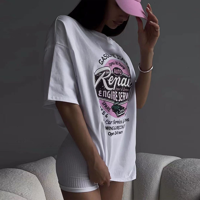 Vintage White Short-Sleeve T-Shirt for Women - Retro American High Street Loose Fit Top with Spicy Girl Style