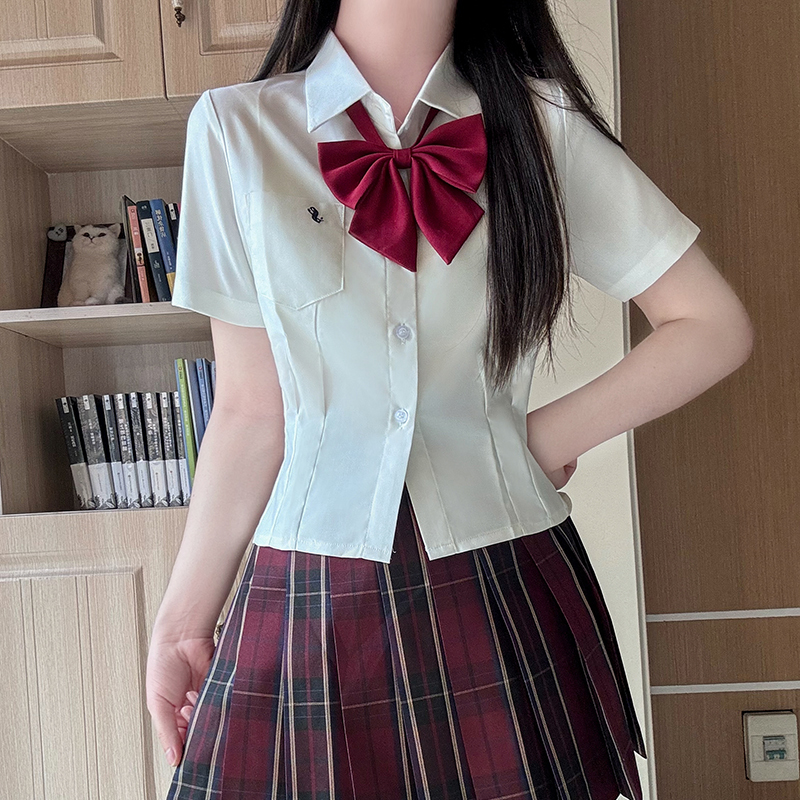 Waist-Defining Pudding Bear JK Uniform Shirt in Sweet and Spicy School Style for Y2K Fashion Lovers