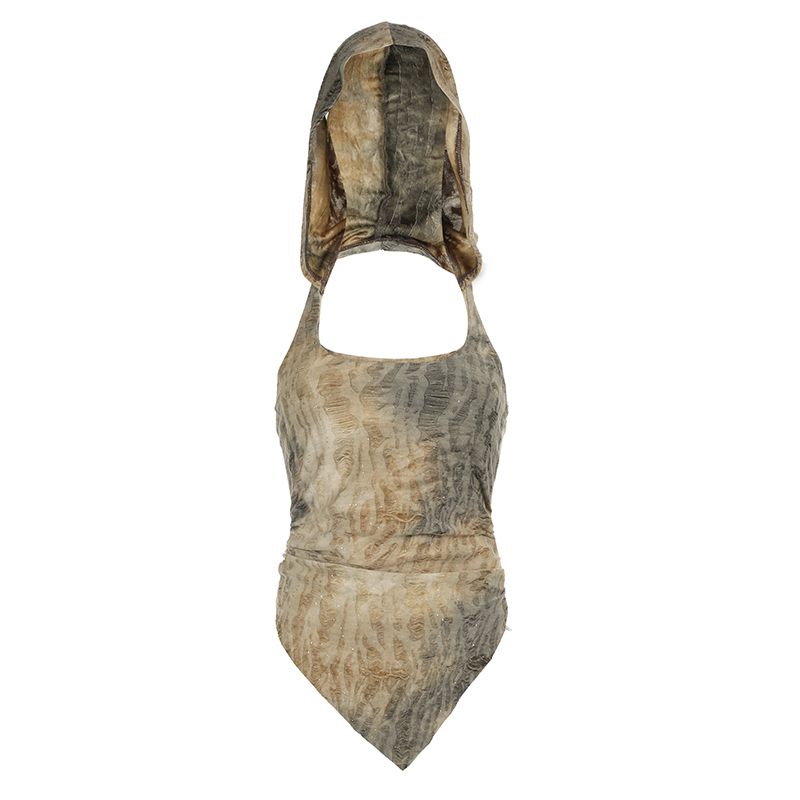 Wasteland Rock Music Festival Hooded Vest for Women - Backless Distressed Irregular Strap Design