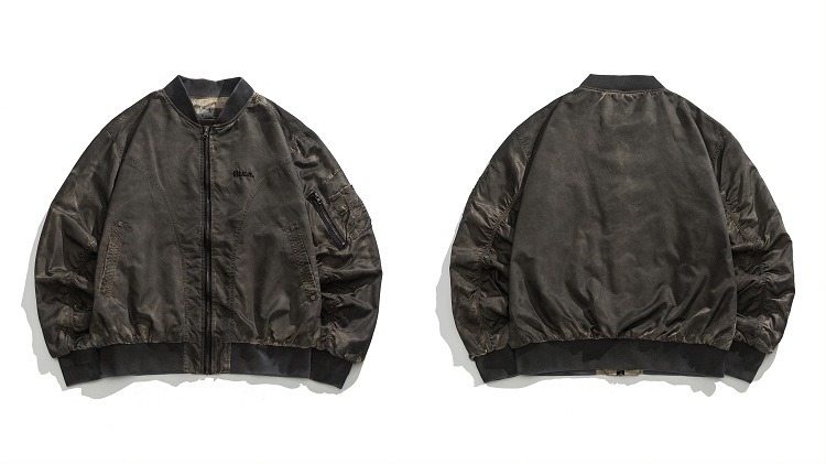 Wasteland Style Flight Jacket - Unisex Loose Baseball Jacket in Dirty Color, American Streetwear for Couples, Trendy 90s Fashion
