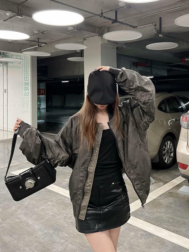 Wasteland Style Flight Jacket - Unisex Loose Baseball Jacket in Dirty Color, American Streetwear for Couples, Trendy 90s Fashion