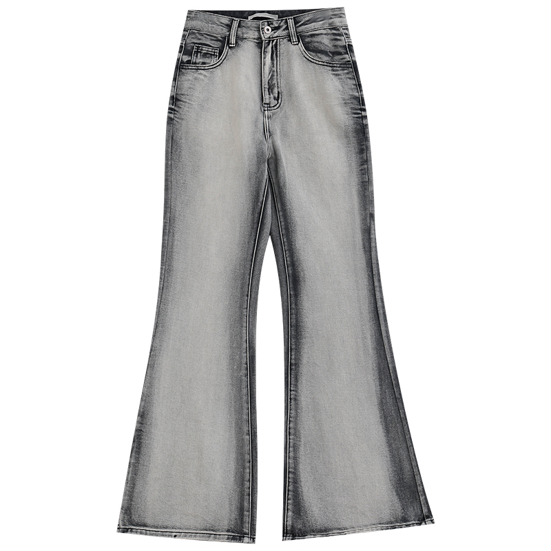 Water-Faded White Micro-Flare Jeans for Women - Slim Fit Gradient Flare Pants for Autumn and Winter Fashion
