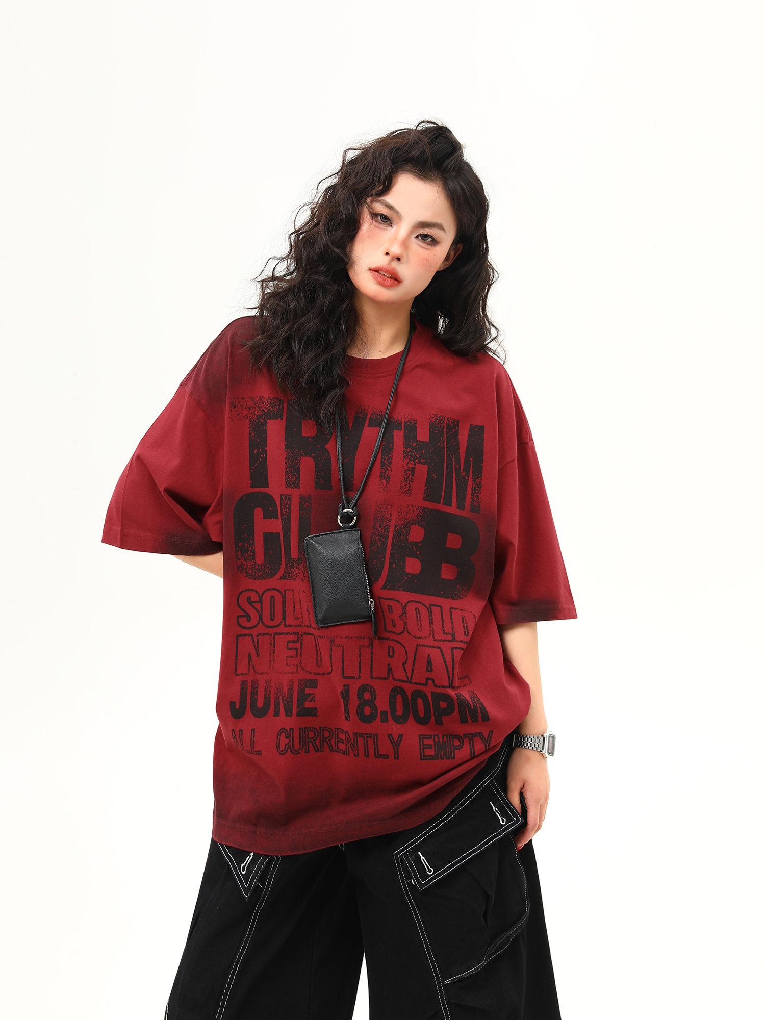 Water-Washed Heavyweight Red Short-Sleeve T-Shirt for Men and Women - American Street Style Trendy Couple Top, Summer Fashion Essential