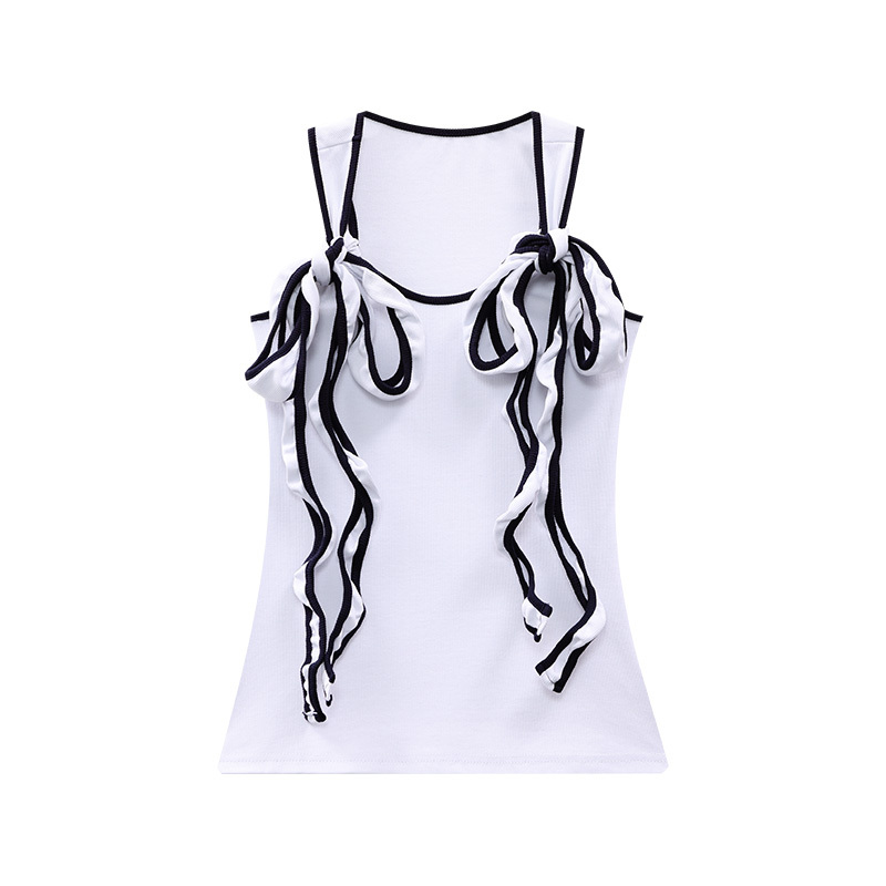 White Flowing Ribbon Sleeveless Top for Women - Backless Butterfly Dream with Bow, Elegant Outerwear, Y2K Style