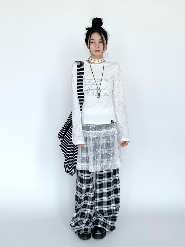 White Snow Lace Mesh Polka Dot Ruffled Elastic Waist Layered Sheer Half Skirt - Cute Y2K Style Party Skirt for Trendy Outfits