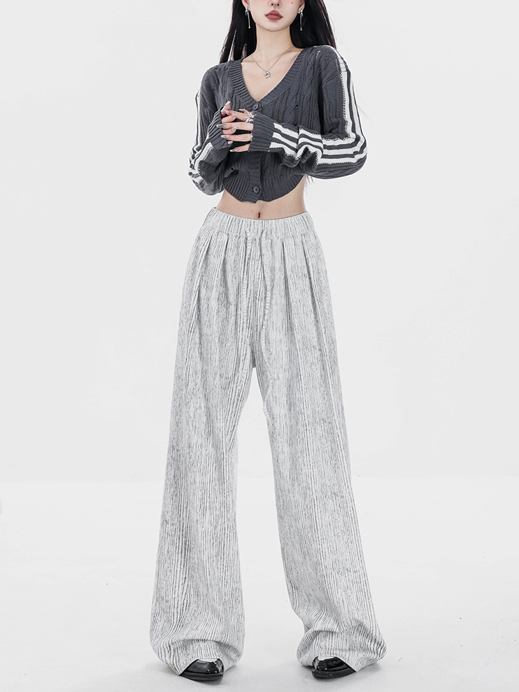 White Wide-Leg Pants for Women - Casual Loose-Fit Sweatpants, Slim Straight Leg, Perfect for Autumn Winter 2024 Fashion