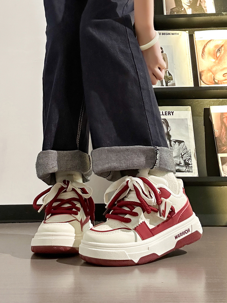 Wine Red Women's Sneakers - Summer Mesh Breathable Thick-Soled Board Shoes - Trendy Casual Style for Women