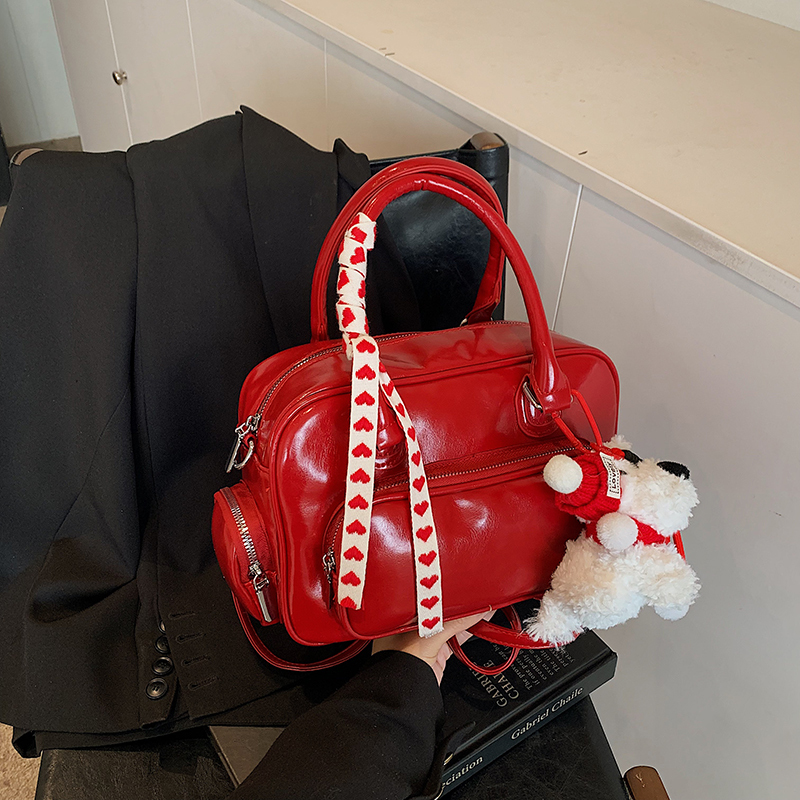 Winter 2025 Red Christmas Double Shoulder Bag - Trendy Large Capacity Student Bag with High-End Feel