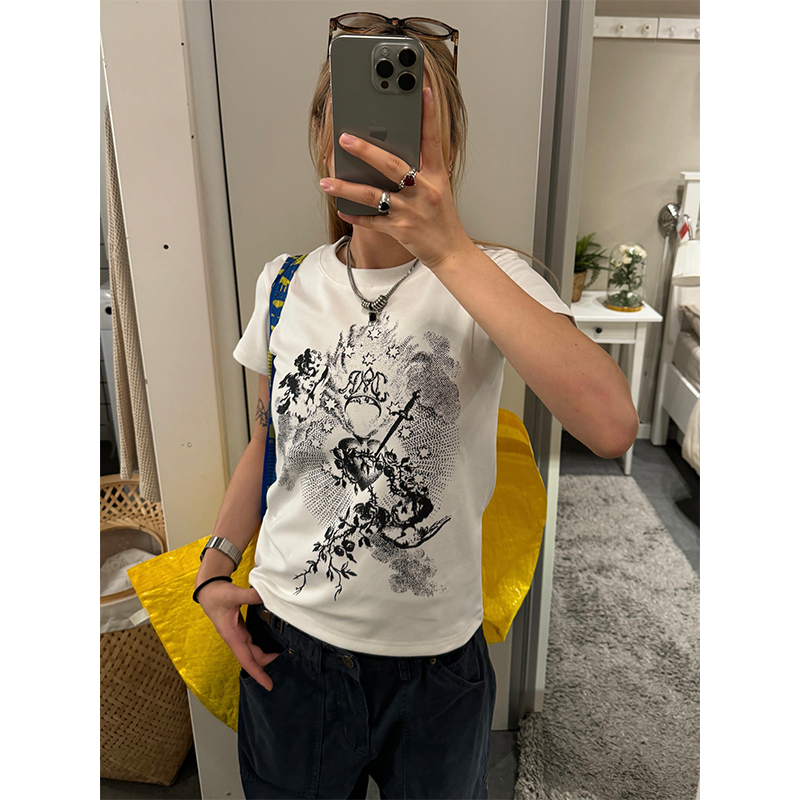 Women's American Retro Summer Round Neck Short Sleeve T-Shirt - Trendy Versatile Style for Daily Wear