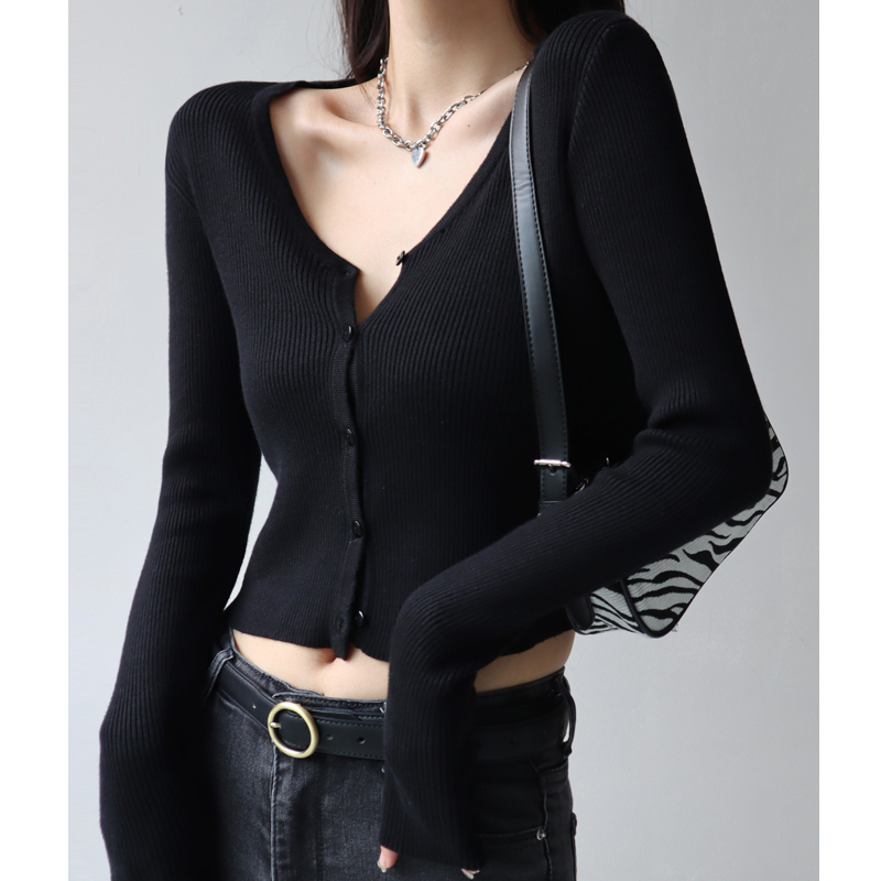 Women's American Style Fitted V-Neck Knit Top & High-Waisted Long Sleeve Cardigan - Slimming, Casual Chic Fashion