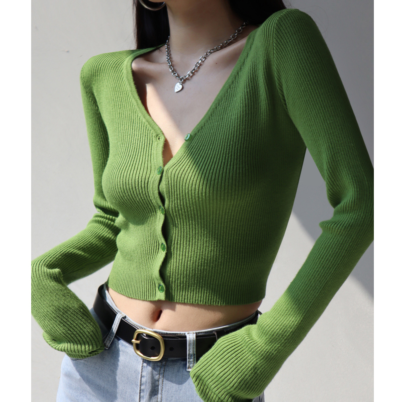 Women's American Style Fitted V-Neck Knit Top & High-Waisted Long Sleeve Cardigan - Slimming, Casual Chic Fashion
