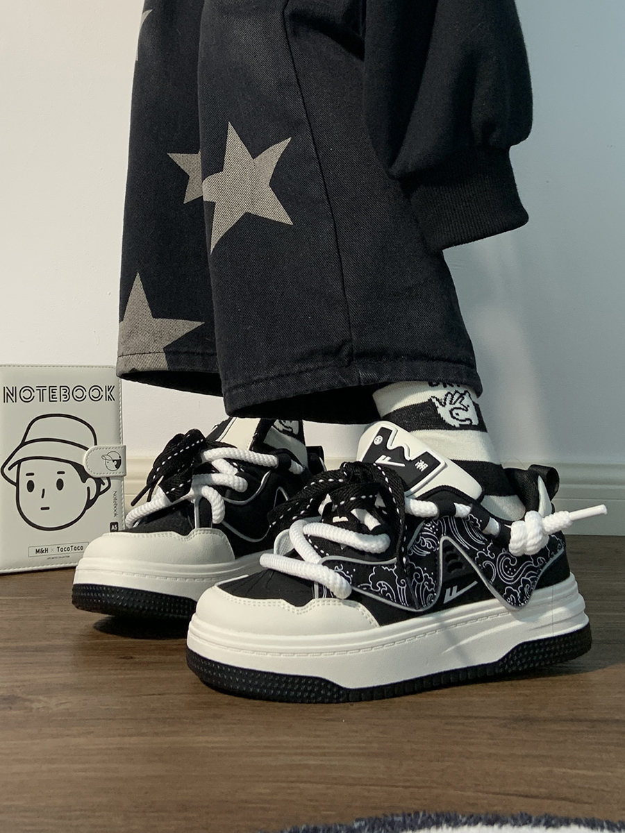 Women's Black and White Panda Sneakers - Breathable Thick-Soled Footwear for 2025, Versatile Design, Trendy Y2K Style