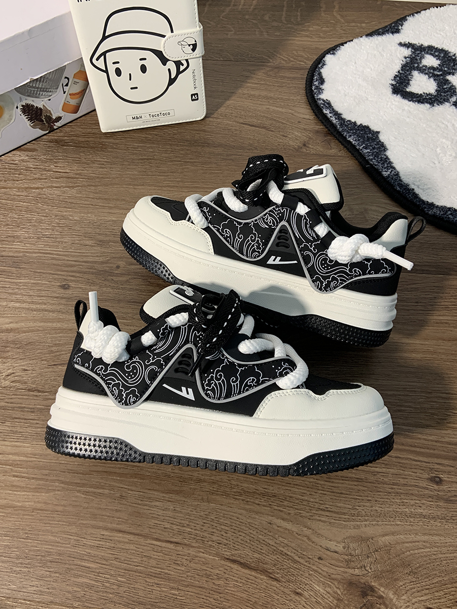 Women's Black and White Panda Sneakers - Breathable Thick-Soled Footwear for 2025, Versatile Design, Trendy Y2K Style