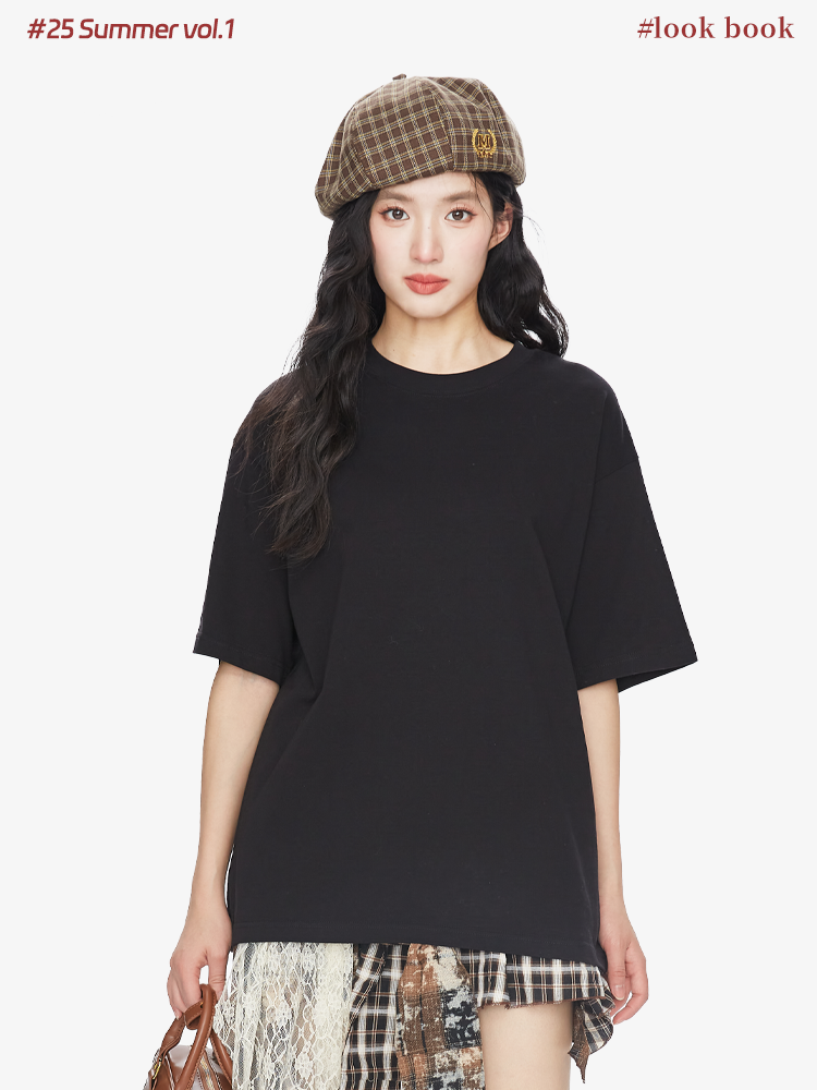 Women's Casual Solid Color Pure Cotton Short Sleeve T-Shirt – Versatile Loose Fit Summer Top for 2025, Perfect for Y2K Style