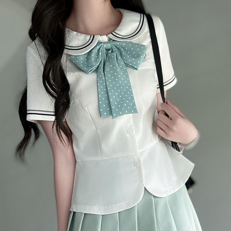 Women's College Style JK Uniform Set - Pudding Bear Original Waist-Defining Short Sleeve Shirt - Summer 2025 Fashion