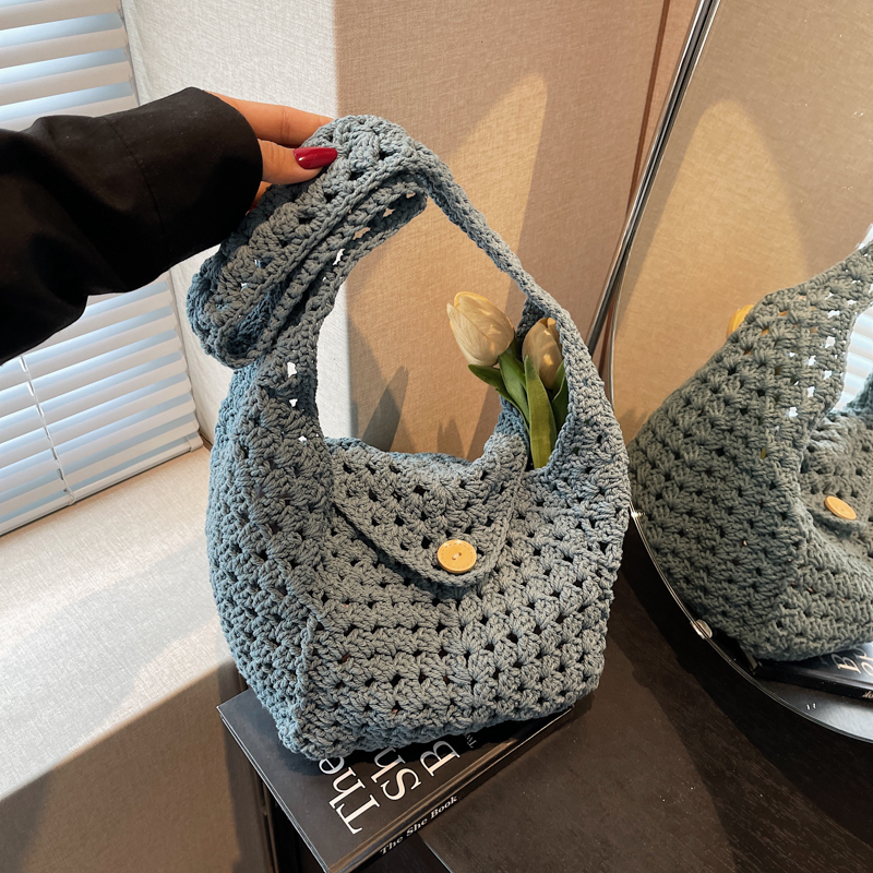Women's Cotton Yarn Woven Beach Tote Bag - Summer 2025 Hollow Crossbody for Vacation & Commuter Style