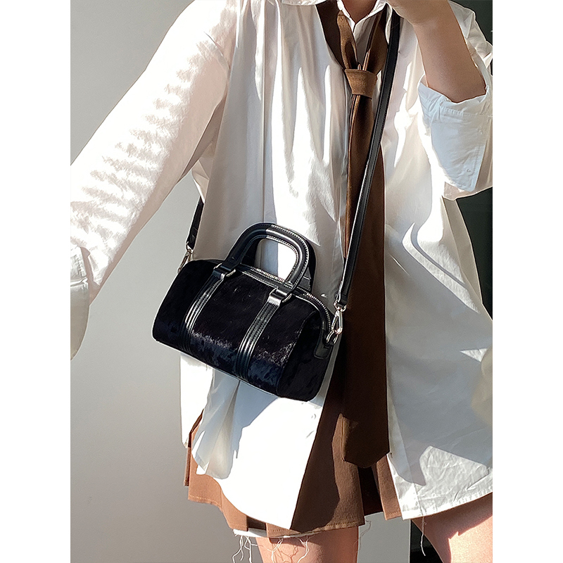 Women's Dark Aesthetic Boston Bag - Versatile Handbag, Shoulder & Crossbody Style, Korean Style 2025