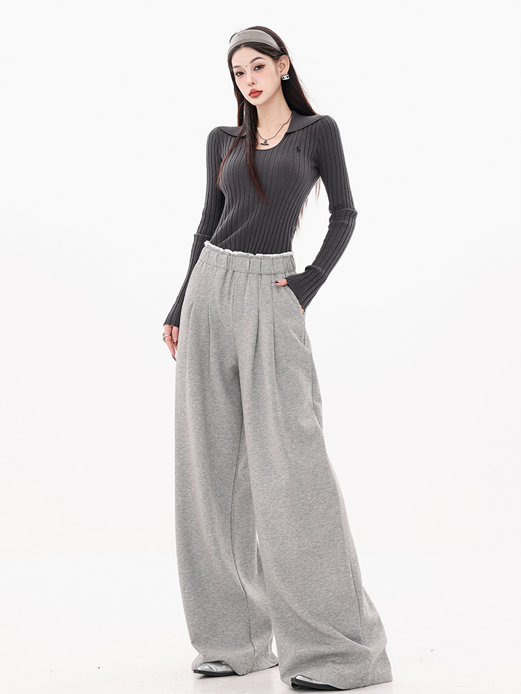 Women's Double Waistband Sports Casual Pants - Loose Draped Straight Leg Sweatpants in Original American Style