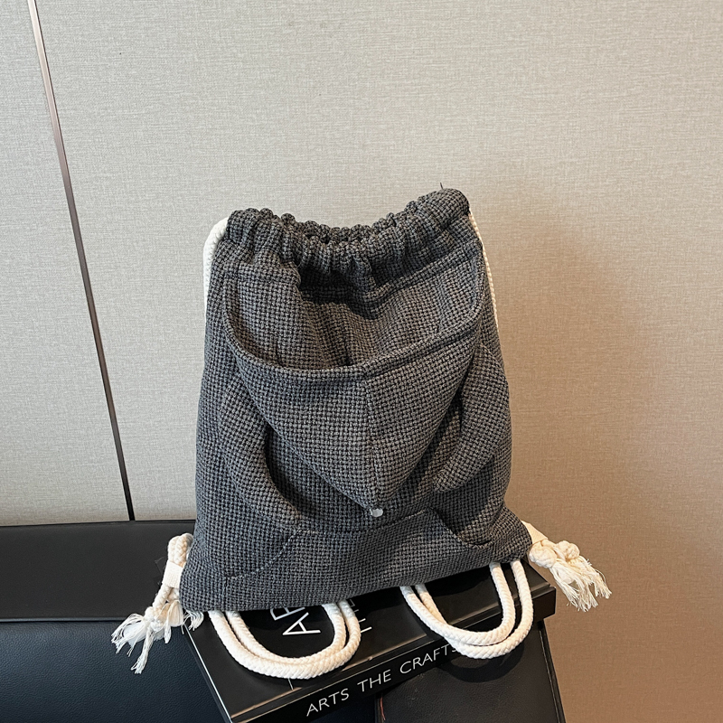 Women's Drawstring Bucket Hat Hoodie with Double Shoulder Bag - Versatile Small Backpack for Travel and Commuting