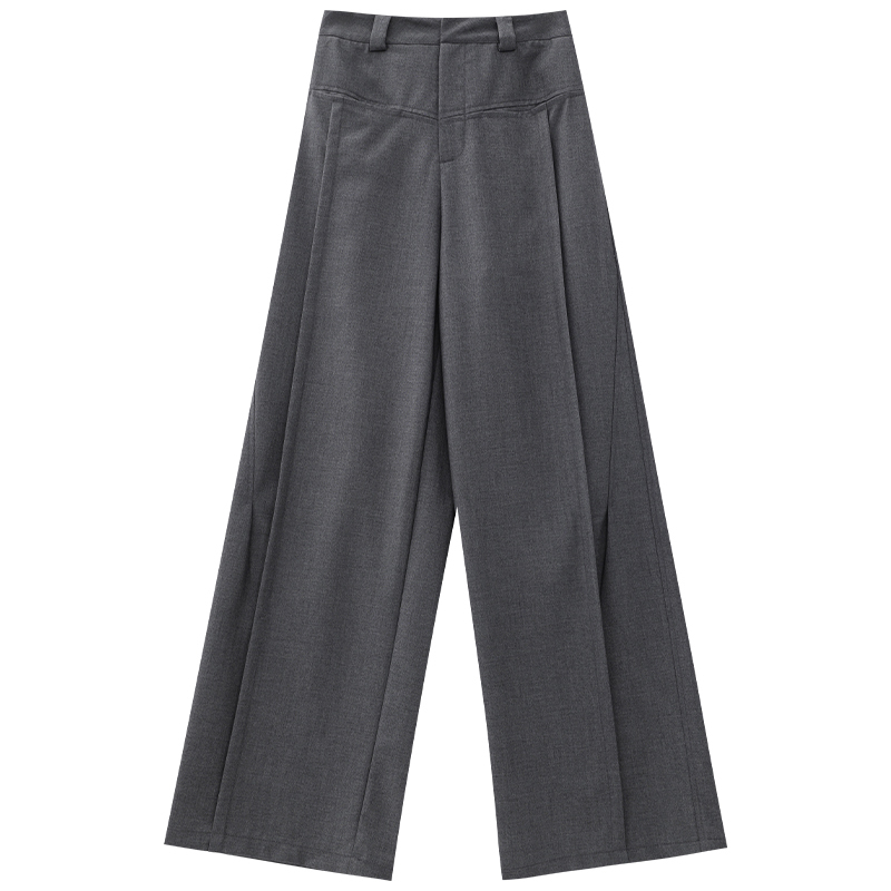Women's Gray Wide-Leg Suit Pants with Drape Design - Trendy Loose Fit for Summer - Chic and Comfortable Fashion