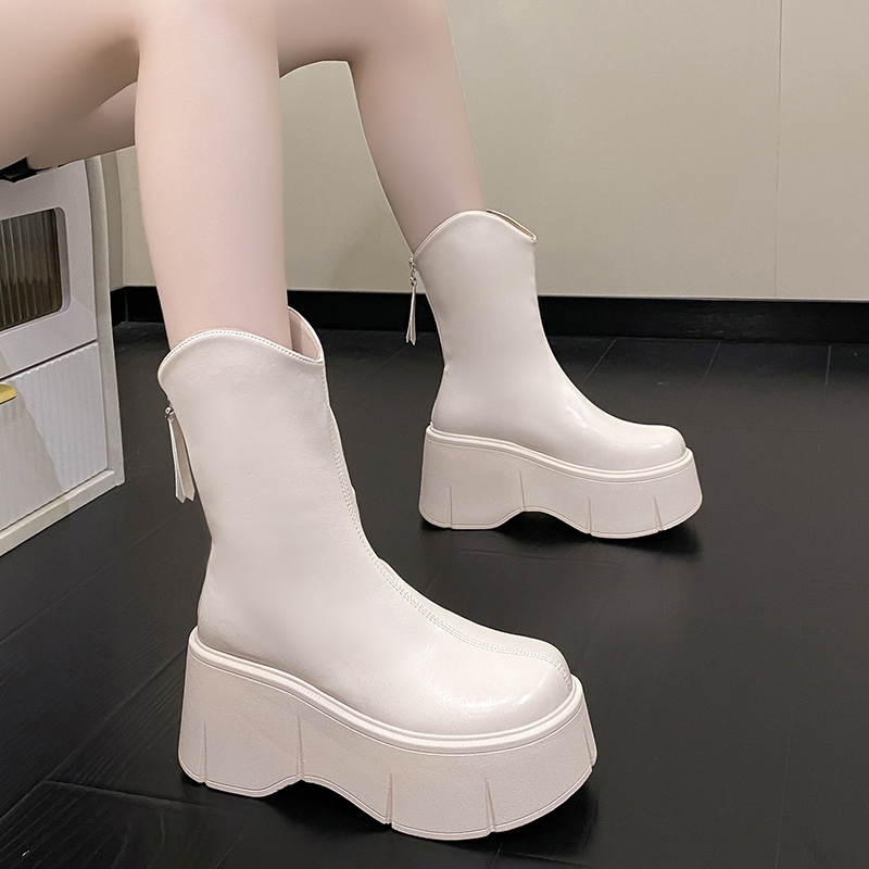 Women's Height-Increasing Martin Boots for Petite, 8cm Thick-Soled, British Style, Trendy Short Boots for Spring and Autumn 2023