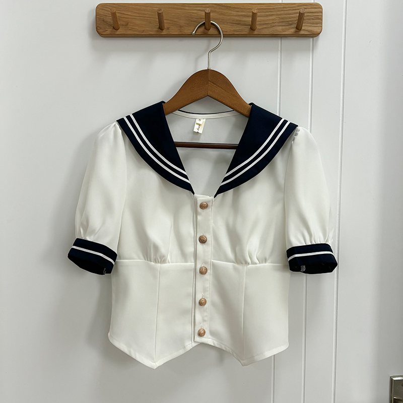 Women's Japanese Style Sailor Suit JK Uniform Shirt Set - Waist-Defined Long & Short Sleeve, Spring Summer 2024, College Style