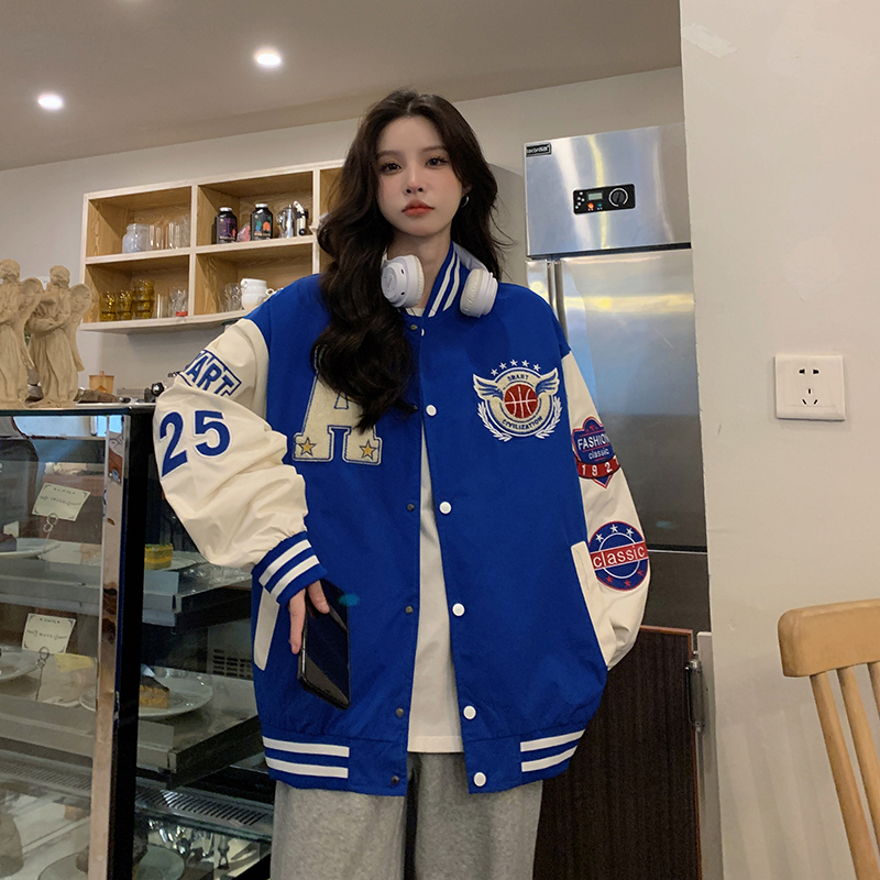 Women's Loose Baseball Jacket - Casual Spring Coat, Versatile Top for Students, Trendy Streetwear Style