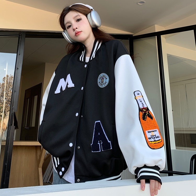 Women's Loose Baseball Jacket - Casual Spring Coat, Versatile Top for Students, Trendy Streetwear Style