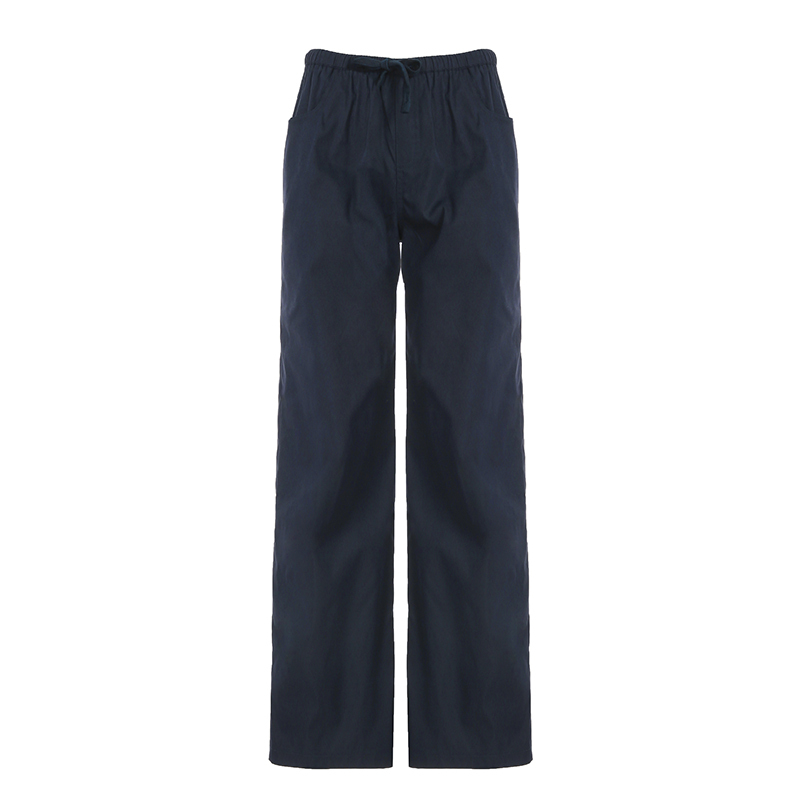 Women's Low Waist Elastic Drawstring Loose Long Pants - Deep Blue Draped Wide Leg Casual Street Style