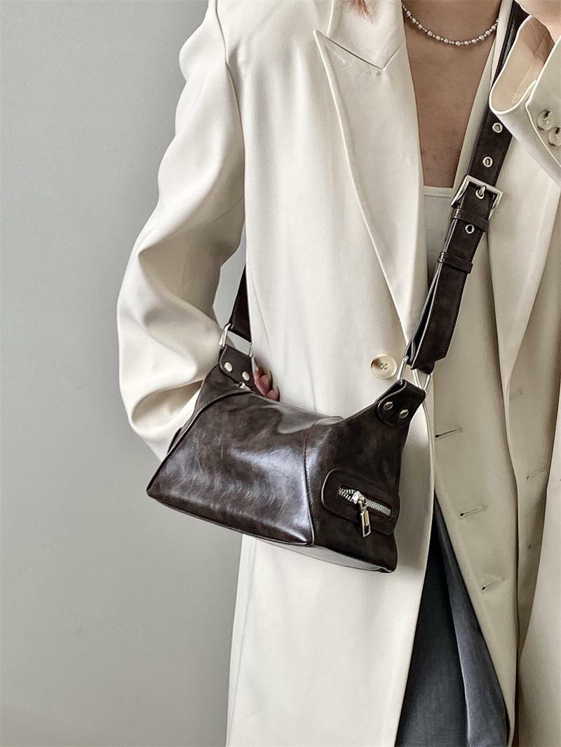 Women's Retro High-End Motorcycle Crossbody Bag - Spring Summer 2025 Niche Design Shoulder Small Bag