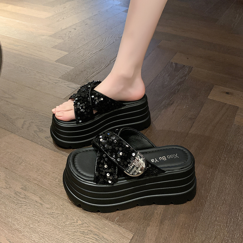 Women's Sequined Fairy-Style Summer Slippers - Thick-Soled Non-Slip Beach Sandals for Skirts - 2025 Trend