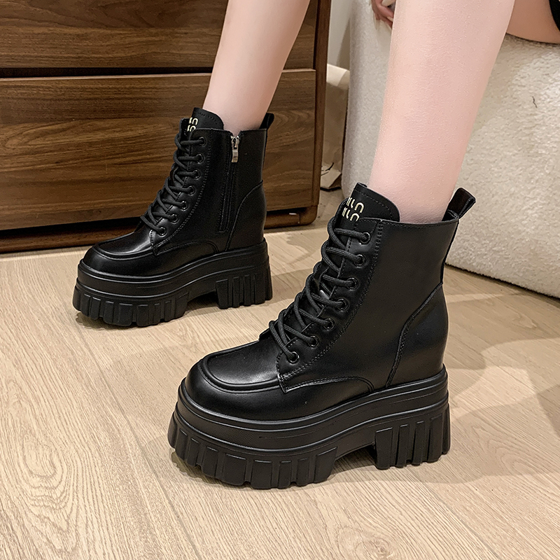 Women's Small Martin Boots - British Style, Plush Thick-Soled Short Boots for Autumn Winter 2024, Slimming Height-Increasing Design
