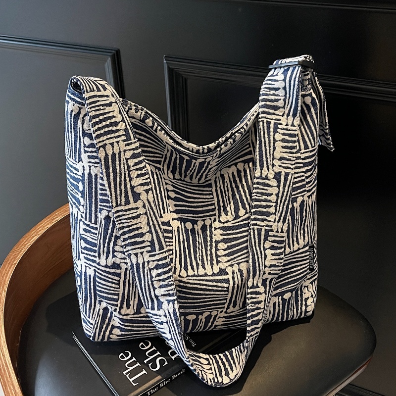 Women's Striped Canvas Tote Bag - Large Capacity, Versatile Crossbody for Casual Commuting and Daily Use