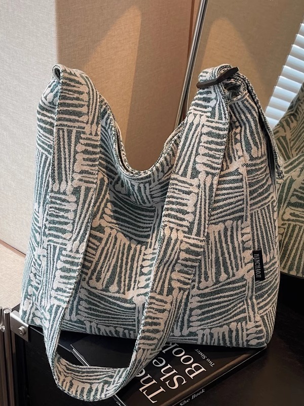 Women's Striped Canvas Tote Bag - Large Capacity, Versatile Crossbody for Casual Commuting and Daily Use