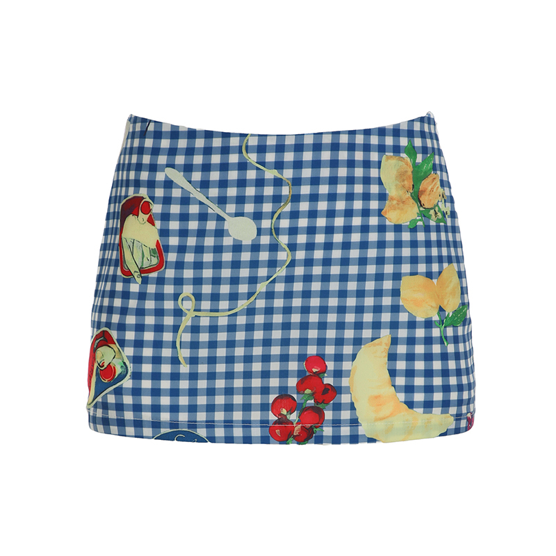 Women's Summer Fun Fruit Picnic Plaid Bodycon Mini Skirt - Low Waist Dopamine Girl Style for Trendy Vibes