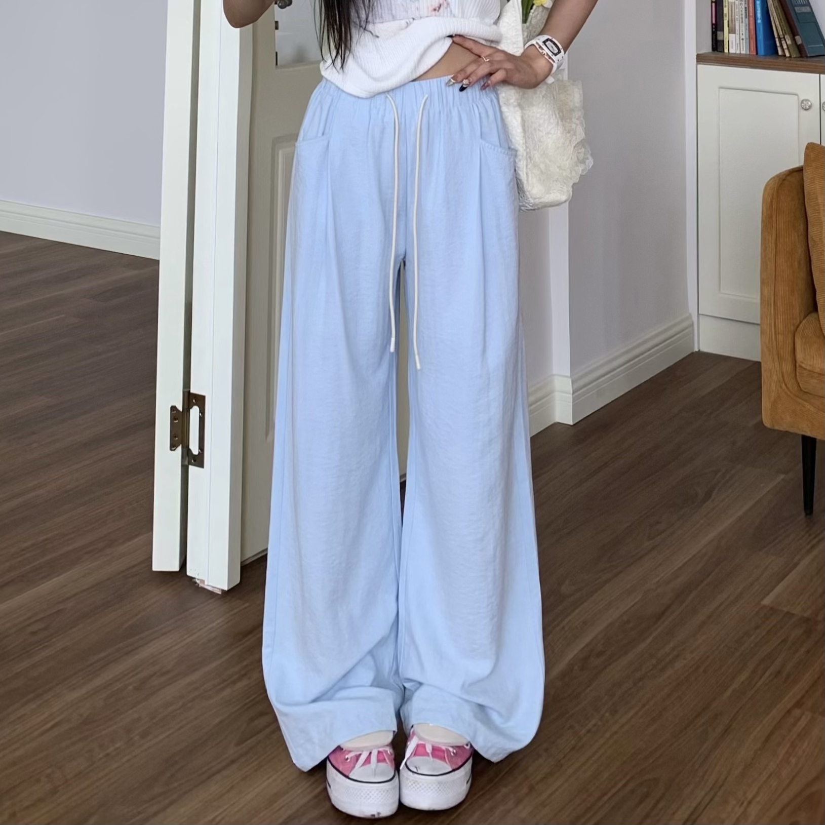 Women's Summer Wide-Leg Casual Pants - Versatile Thin Textured Milk Fiber Draped Design