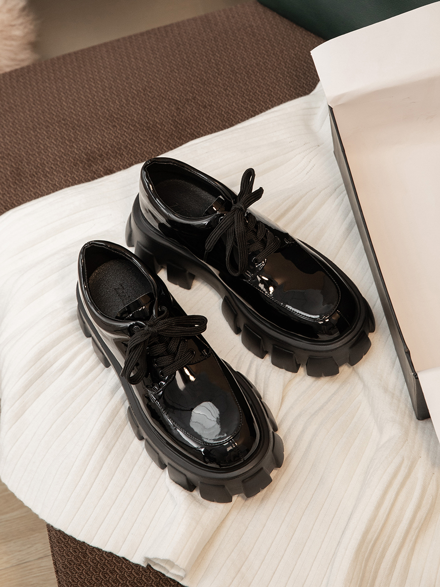 Women's Thick-Soled Height-Increasing Leather Loafers, Retro British Style Chunky Heel Platform Flats