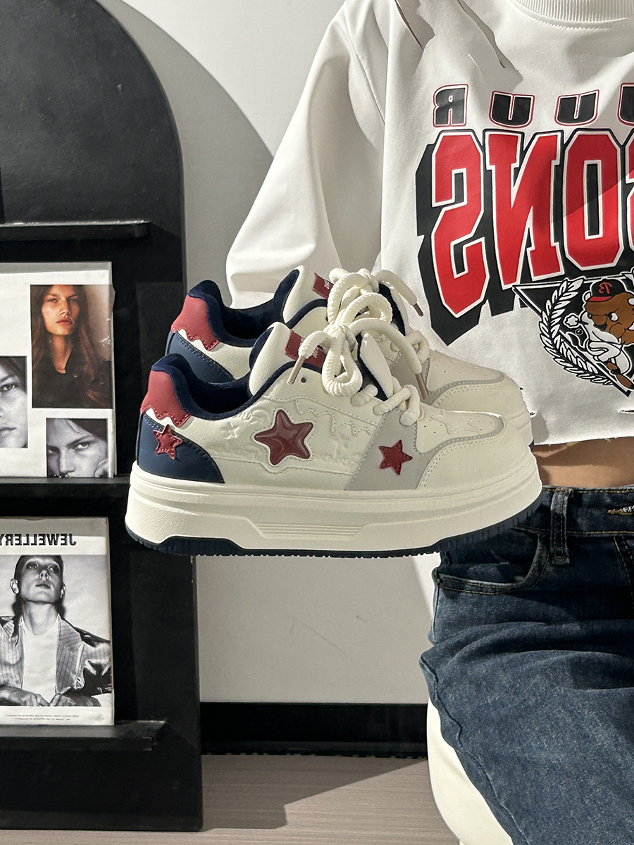 Women's Thick-Soled White Sneakers - Versatile Mesh Breathable Height-Increasing Trendy Shoes for Y2K Style