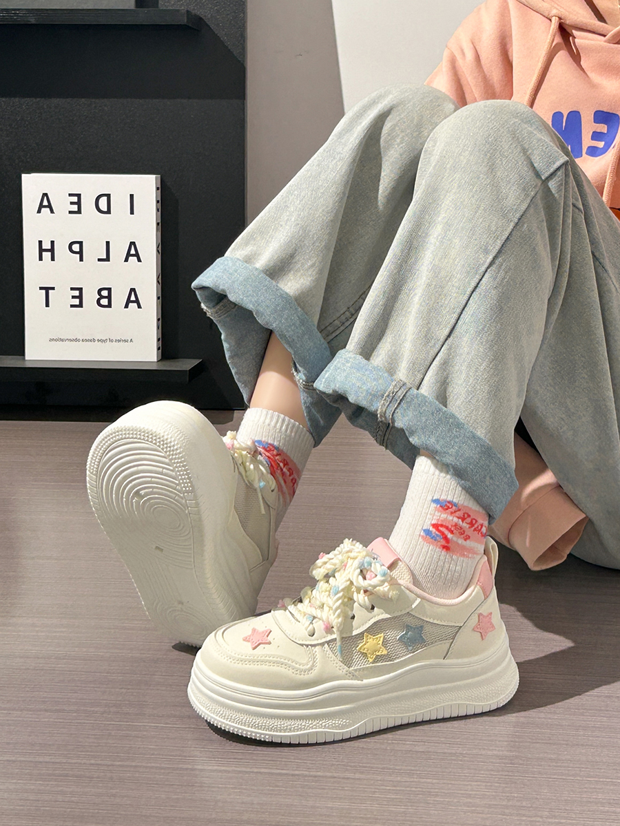 Women's Trendy Thick-Soled White Sneakers for Summer - Breathable Big Toe Shoes for Casual Style