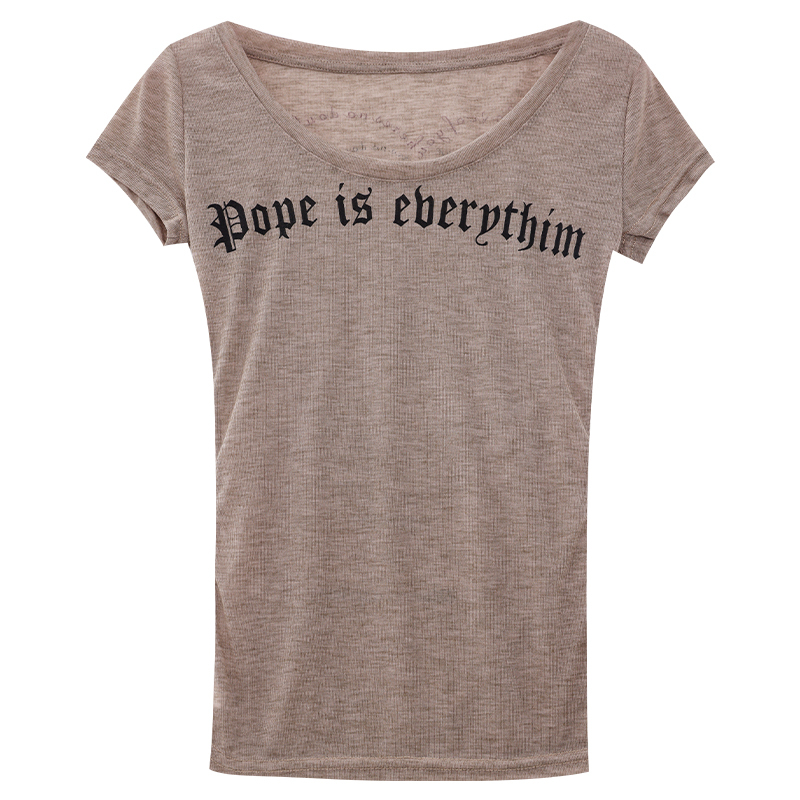 Women's U-Neck Letter Print Short Sleeve T-Shirt - Slim Fit, Waist-Defining Flattering Top, Casual Fashion, Y2K Style