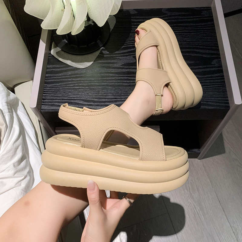 Women's Versatile Open-Toe Thick-Soled Cross-Strap Beach Sandals 2025 Summer Roman Style Soft Sole Elastic Band Footwear