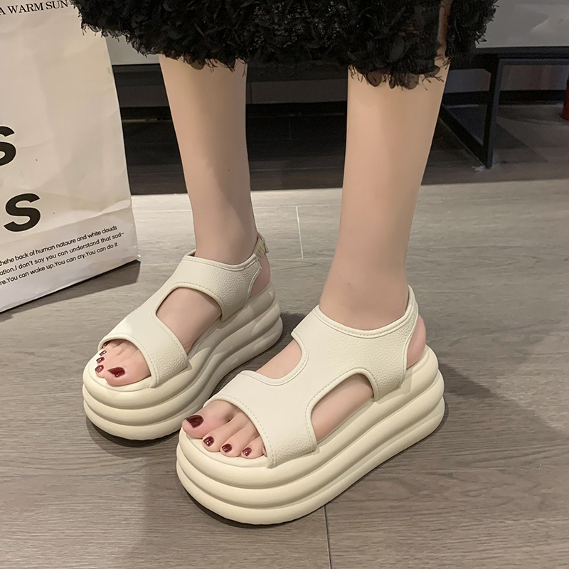 Women's Versatile Open-Toe Thick-Soled Cross-Strap Beach Sandals 2025 Summer Roman Style Soft Sole Elastic Band Footwear