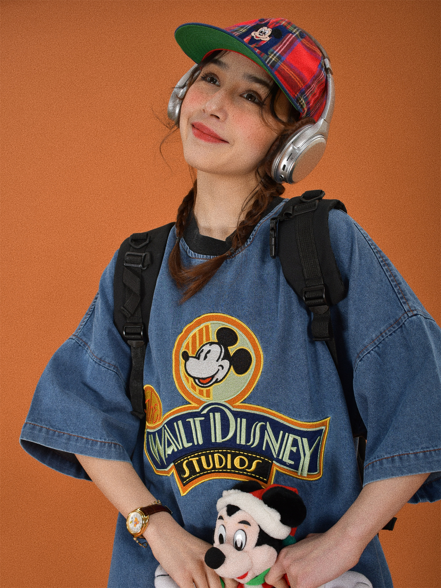 Women's Vintage Cartoon Embroidery Short Sleeve Denim T-Shirt - Loose Fit Round Neck Summer Top, Y2K Style