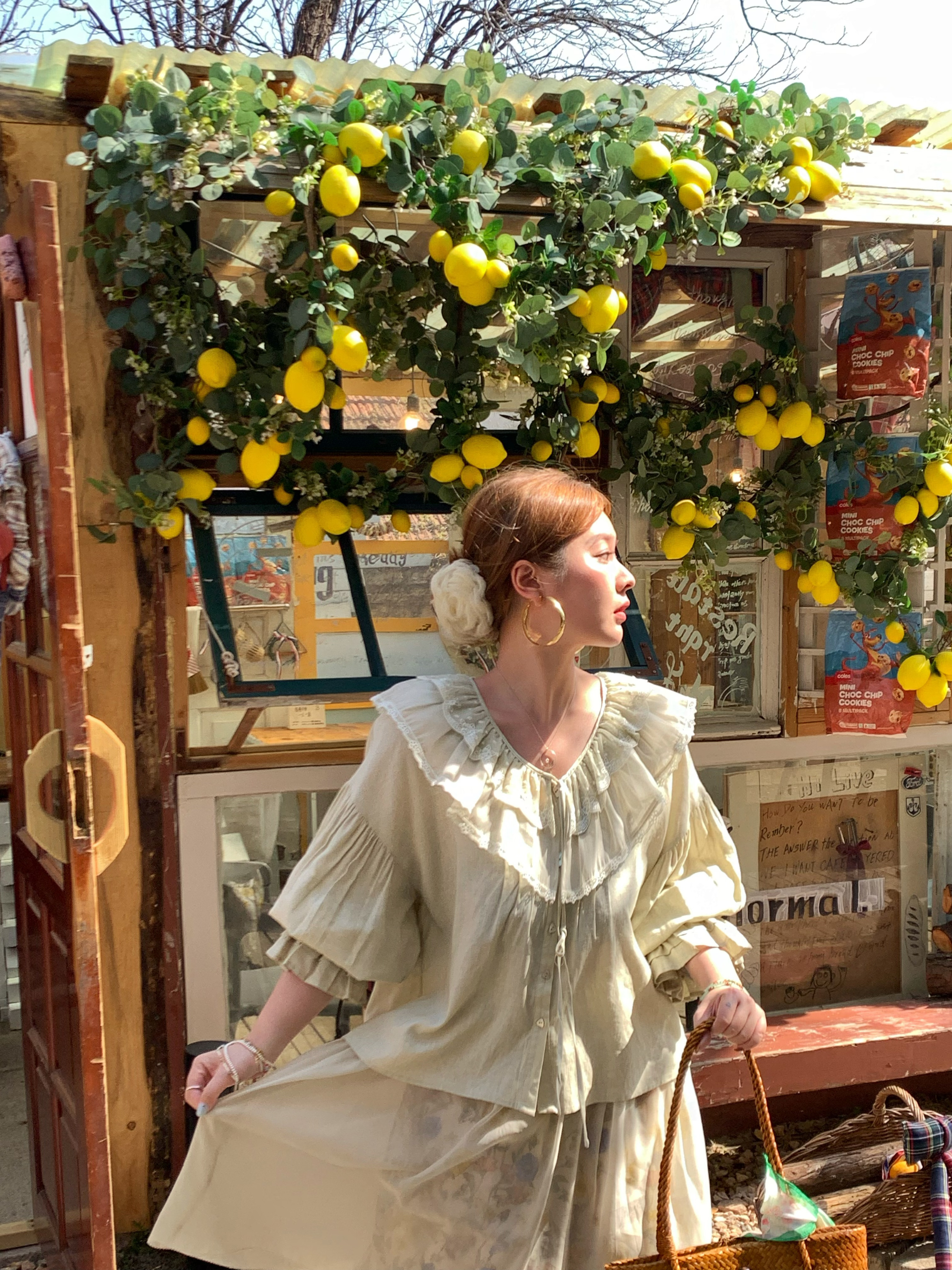 Women's Vintage Green Ruffled Linen Shirt and Floral A-Line Skirt Set - Summer Fashion, Boho Style, Perfect for 90s Inspired Looks