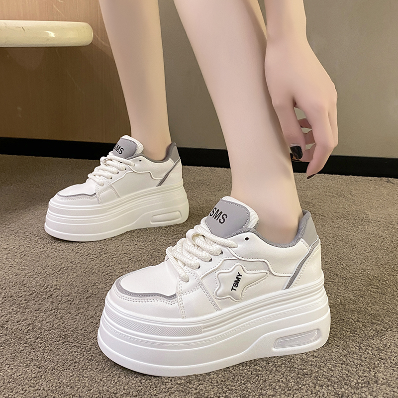 Women's White Platform Shoes - 2024 Trendy Thick-Soled Casual Footwear for Petite, Height-Increasing Versatile Style