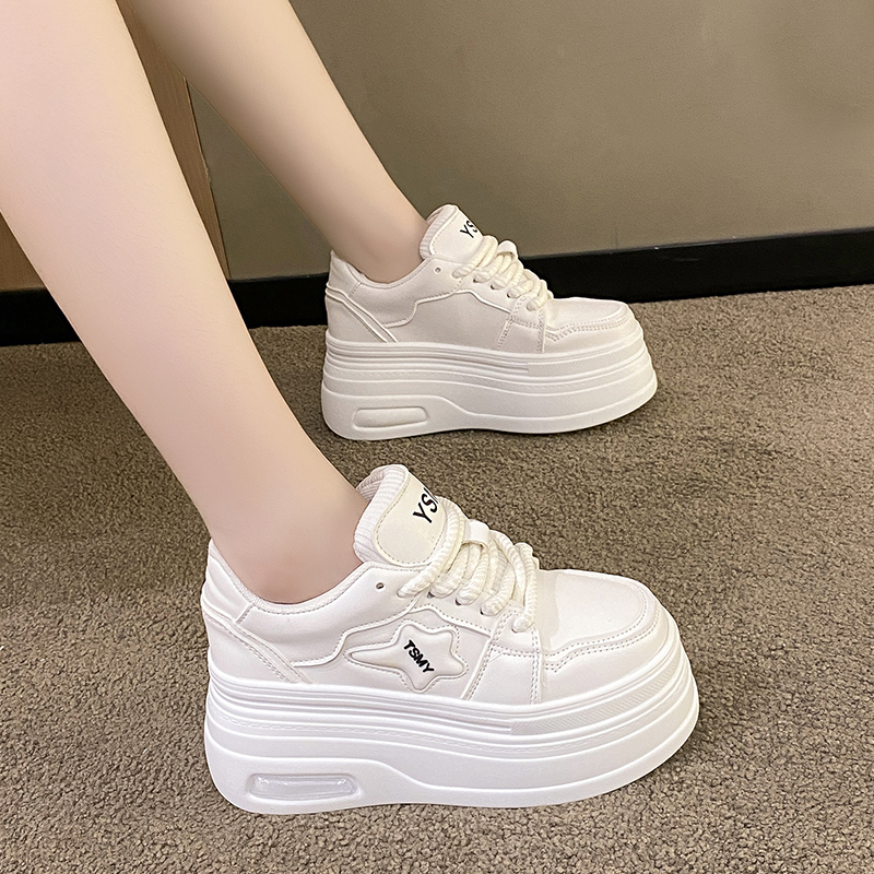 Women's White Platform Shoes - 2024 Trendy Thick-Soled Casual Footwear for Petite, Height-Increasing Versatile Style